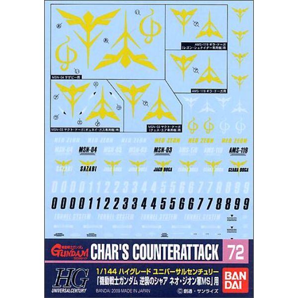 Gundam Decal GD-72 Char's Counterattack Neo Zeon MS Decals Image